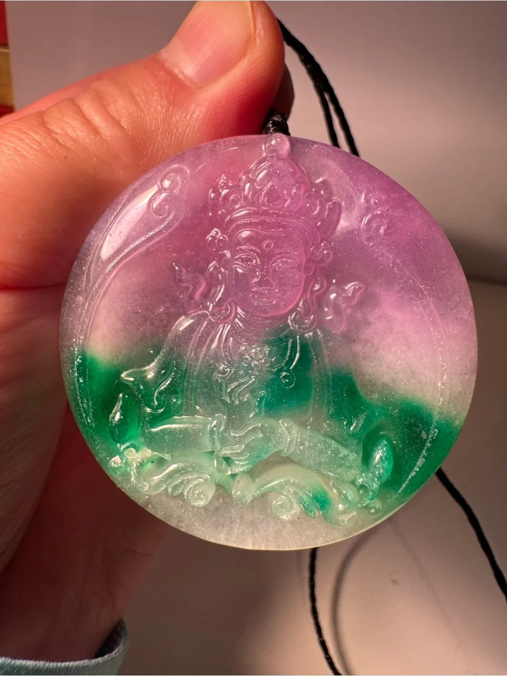 Purple & Green Lotus Carved Pendant Necklace - Women Bath & Body Accessory